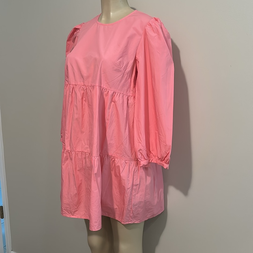 KARLIE: SOLID POPLIN LONG SLEEVE TIER DRESS - PINK size M - Picture 4 of 7